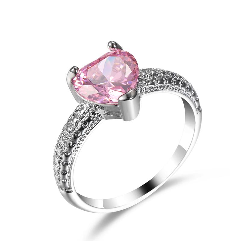 New Arrival Female Wedding Ring Silver Color Pink Zircon Love Heart Finger Rings For Women Gir  Anillos Mujer