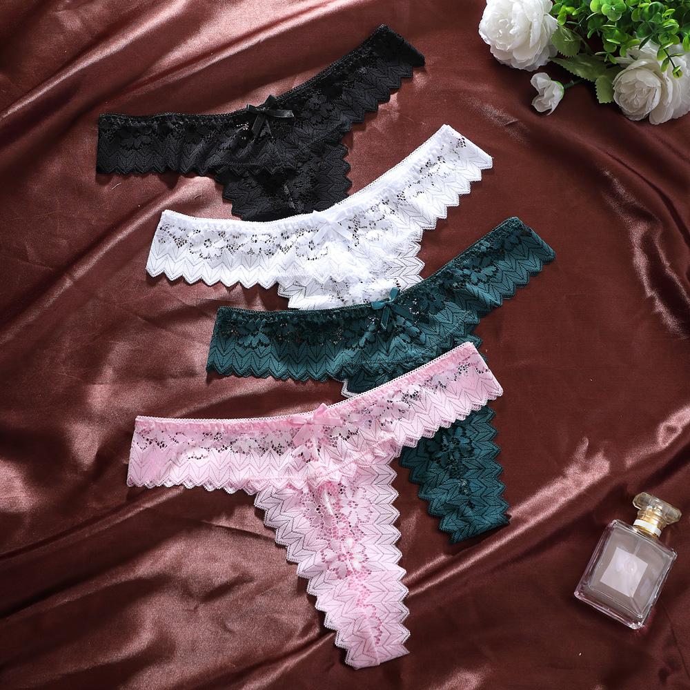Women Sexy Lace G-String European And American High Quality Underwear BowTransparent Hollow Lace Pattern Women's Lingerie