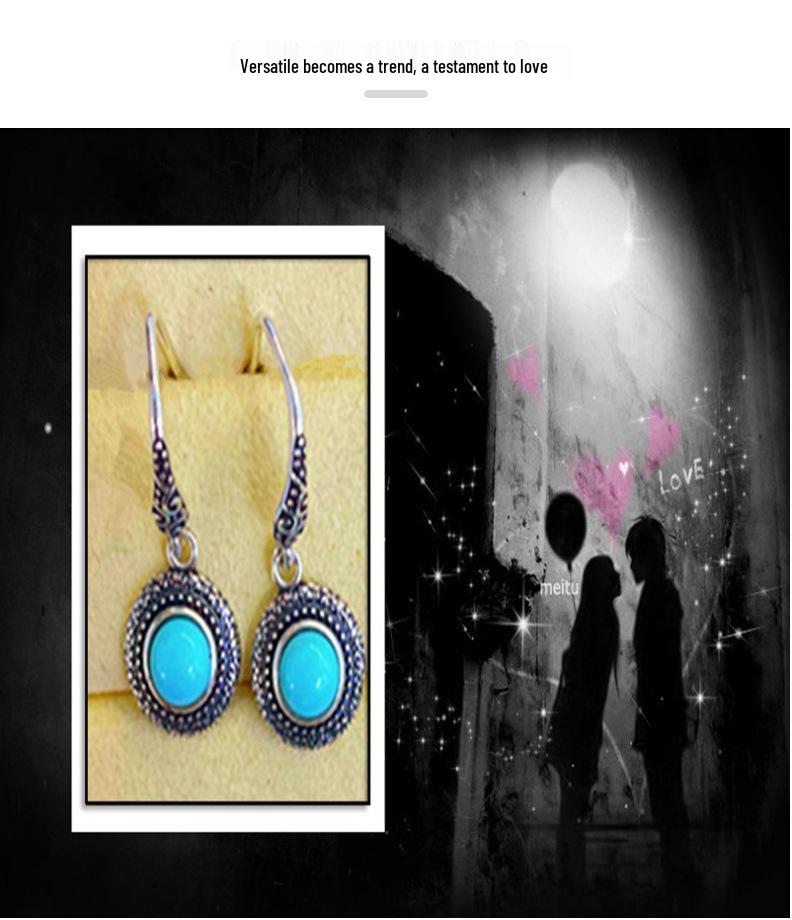 Europäische & Amerikanische S925 Silber Türkis Retro Böhmische Hängeohrringe mit Ohrhaken