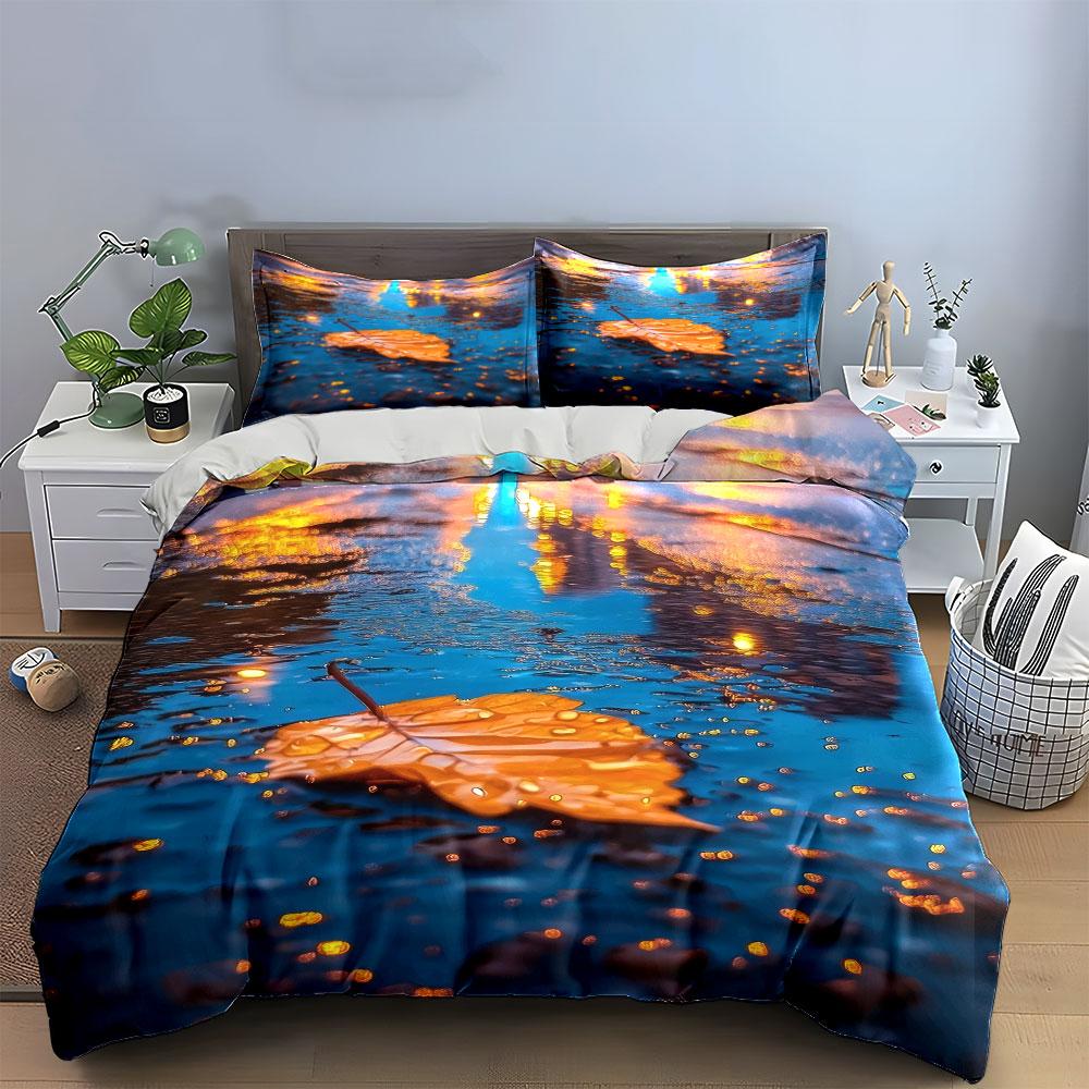 Autumn Leaf Reflection Decoration Set Bedding Set With 1 Duvet Cover 2 Pillowcases Single Double King Queen, Gift