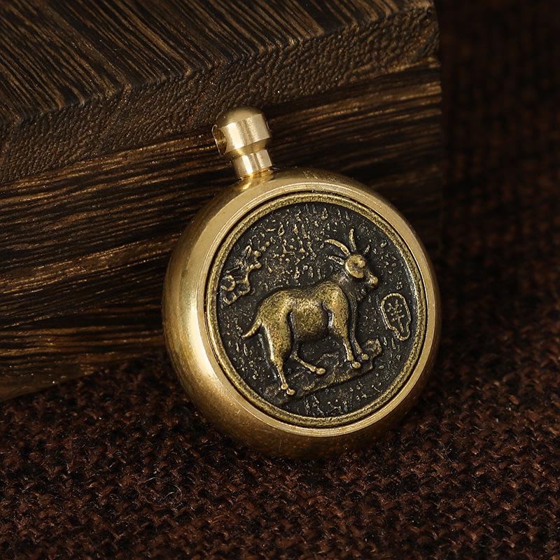 Brass Zodiac Fortune Keychain with Rotating Pendant and Handle
