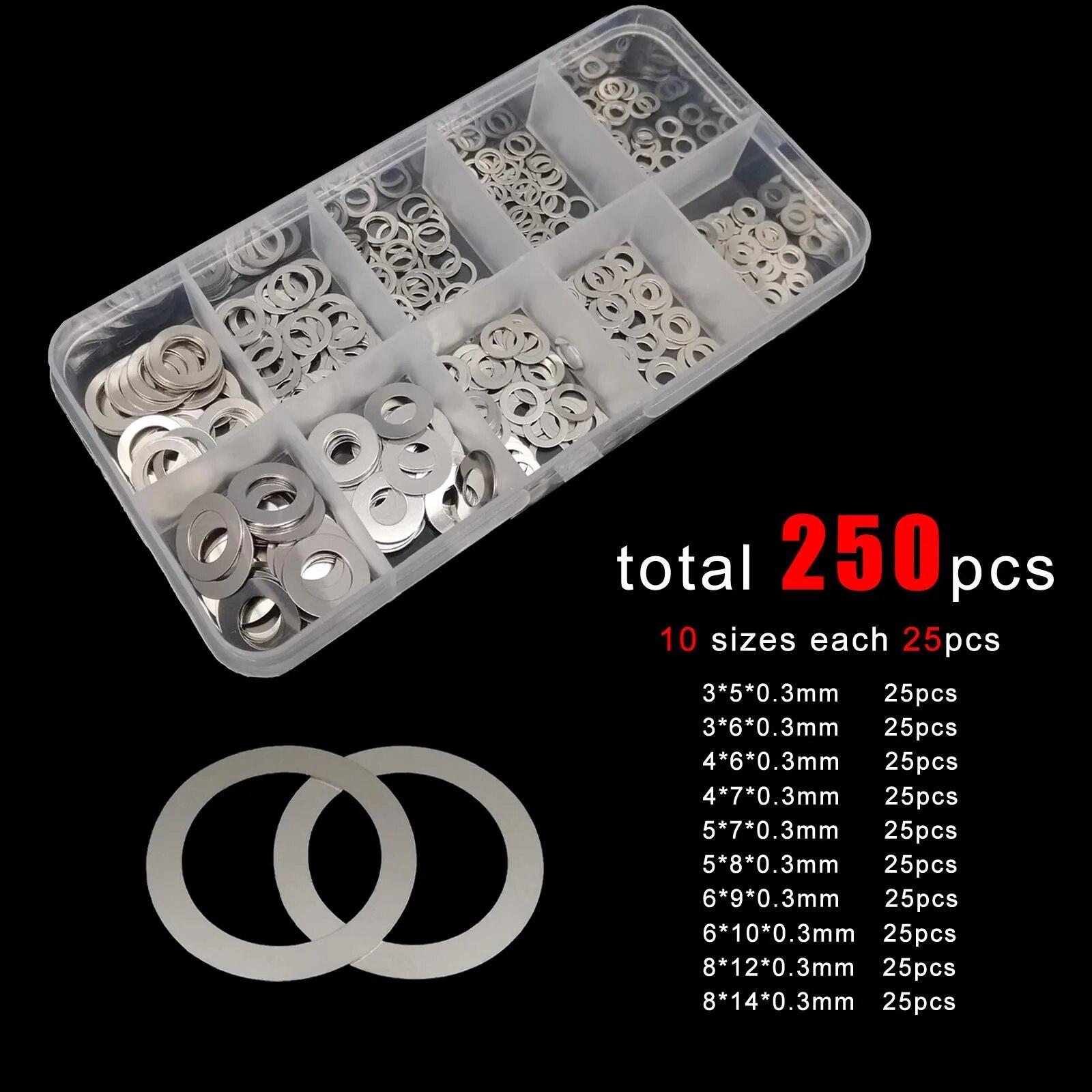 

250pcs Ultra Thin Flat Washer Plain Ultrathin Adjusting Shim Thickness 0.3mm Mix M3 M4 M5 M6 M8 Set Kit 304 A2 Stainless Steel