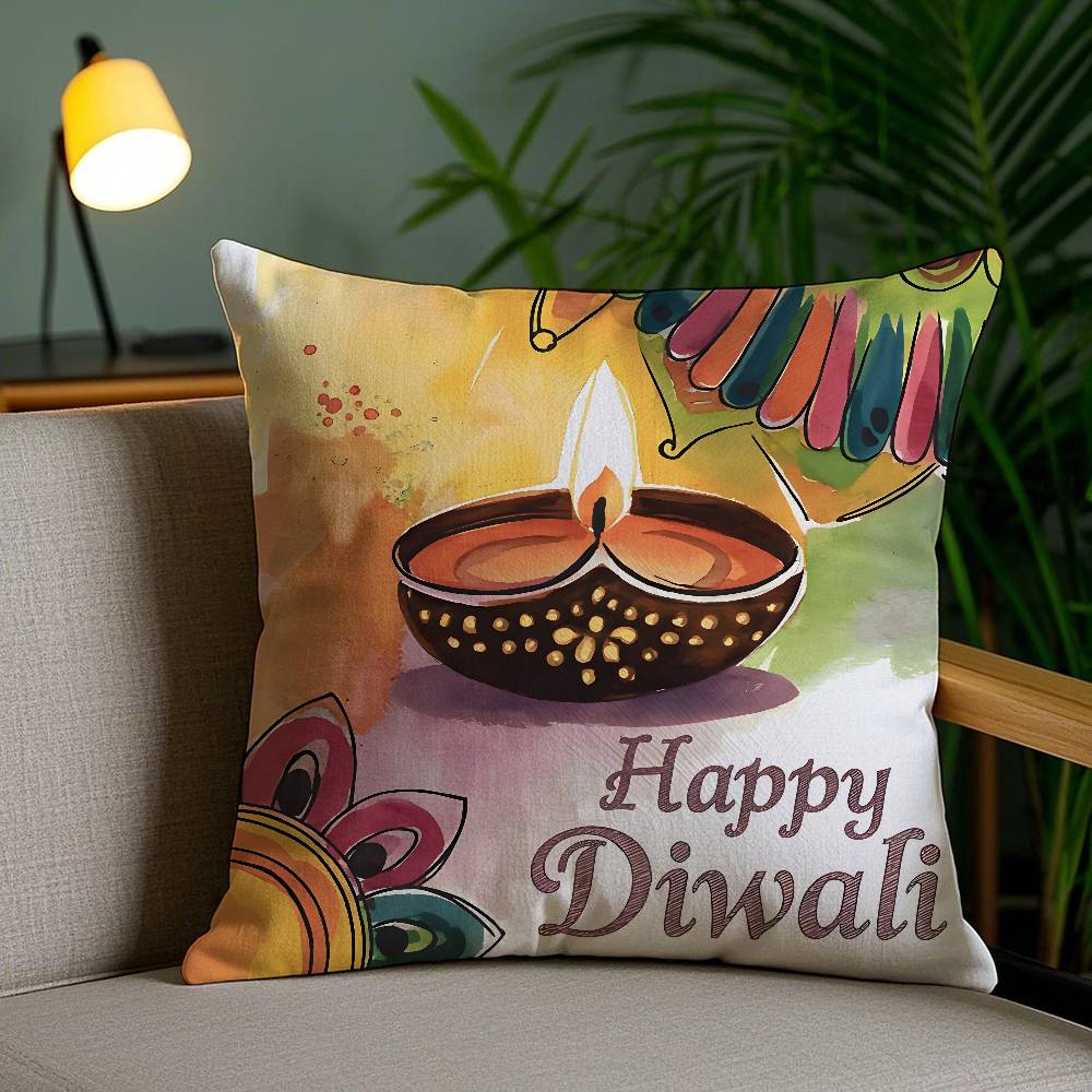 Diwali Festival Pillow Case Cozy Plush Pillow Cover Double Side Printed – Home Gift for Bedroom Decor
