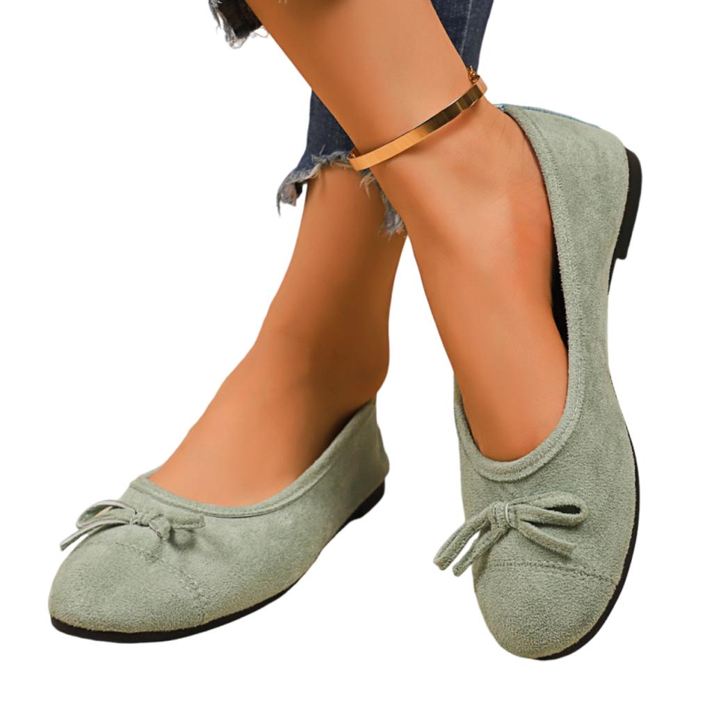 Women's Ballet Flats Slip On Round Toe Bow Accent Soft Upper Flexible Sole Casual Footwear