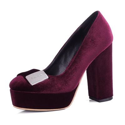 Scarpe Décolleté con Tacco Alto a Plateau in Velluto Primaverile Moda Donna Sexy Blu Rosso da Donna con Tacco Punta Rotonda Ufficio Festa Matrimonio