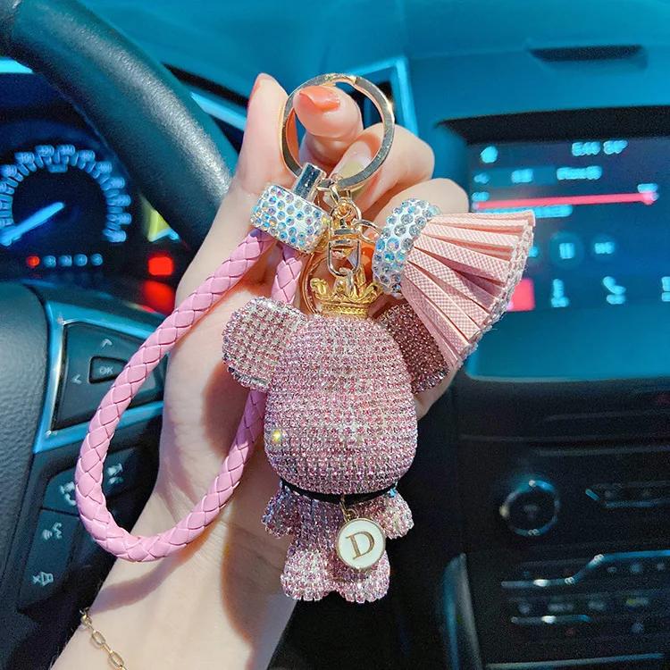 Car Studded Bear Key Chain Car Key Pendant Ladies Diamond Leather Rope Pendant Fashion Bag Pendant Online Celebrity Gift.
