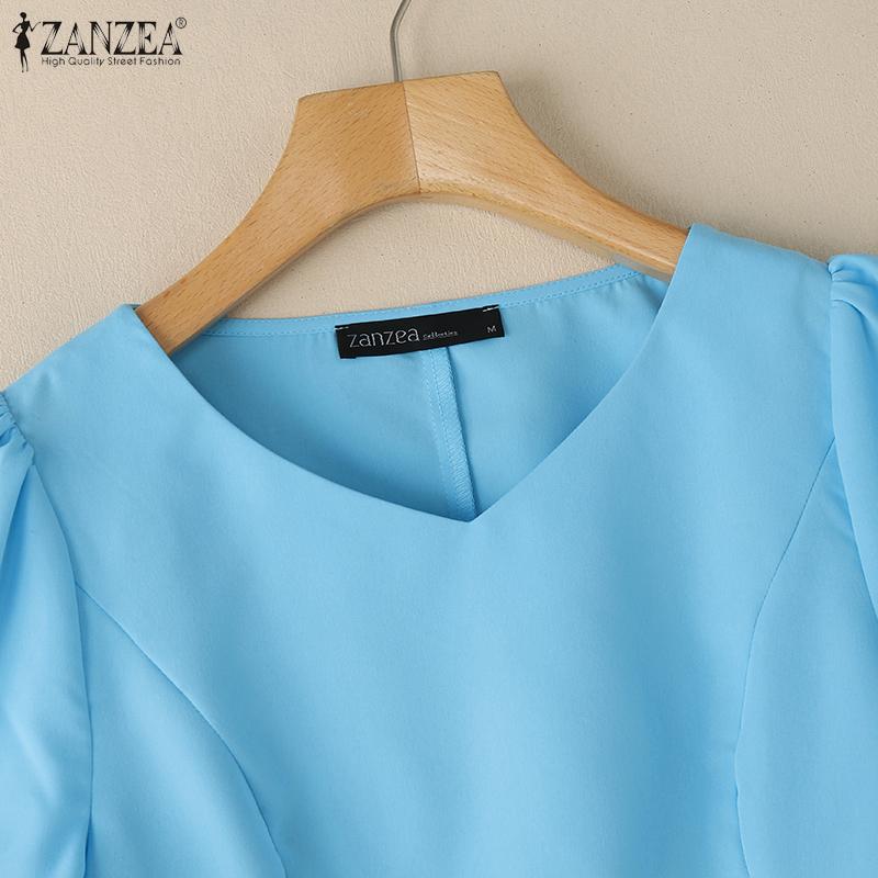 ZANZEA Bluză casual de vară pentru femei cu gât în V și mâneci scurte