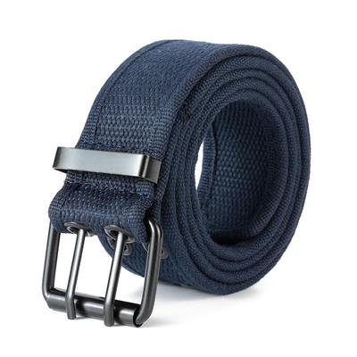 [The Largest Selection] Canvas Double Prong Buckle Belt: (4 Colors) (Navy)