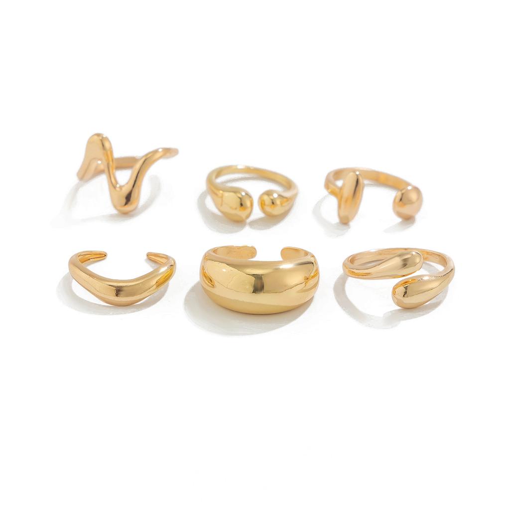 Landscape Water Droplets Hug Open Ring, Liquid Metal Pleated Irregular Crossed Ring