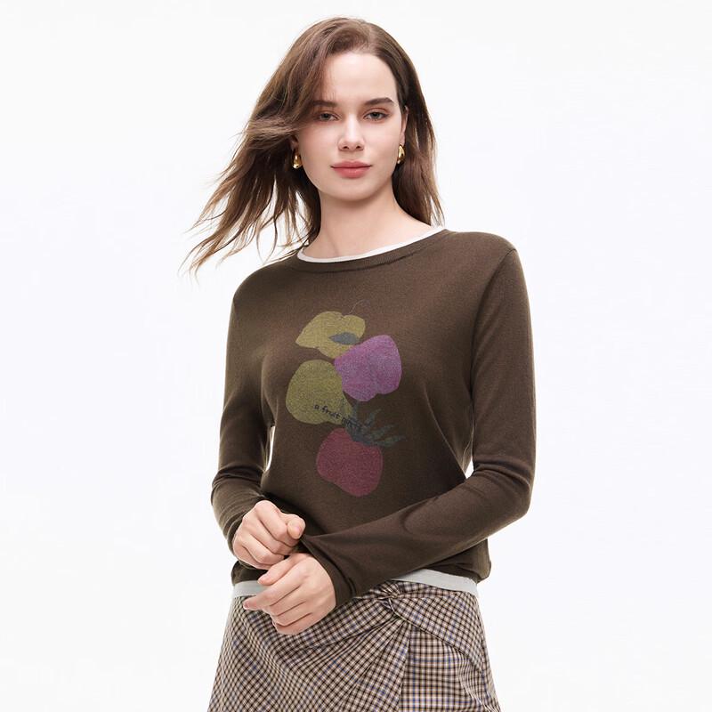 Women s Color-block Printed Pullover Knit Sweater S