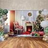 MOON.QG 2025 New Year Christmas Photography Backdrop Fireplace Babubles Gifts Background Shooting Props Baby Shower Anniversairy