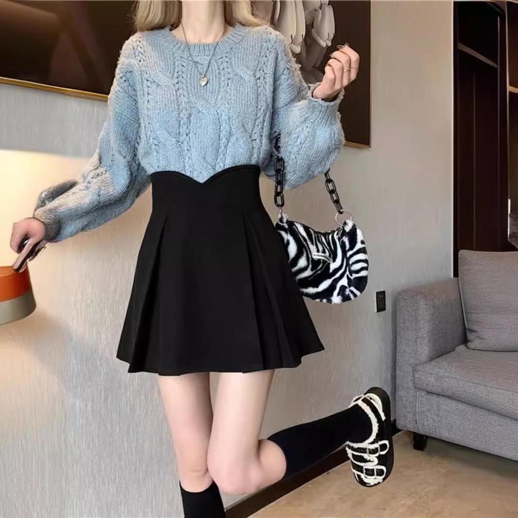 2024 Summer Women's High Waist Black Midi Skirt – Slimming Pleated Fishtail & A-Line Design