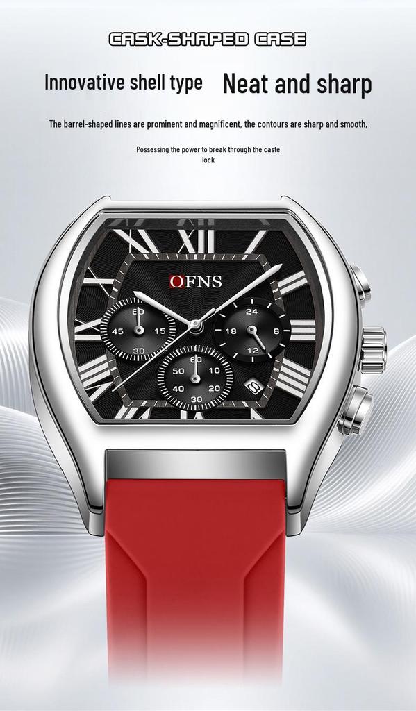 European Wine Barrel Style Men's Waterproof Roman Numeral Chronograph Quartz Watch with Calendar