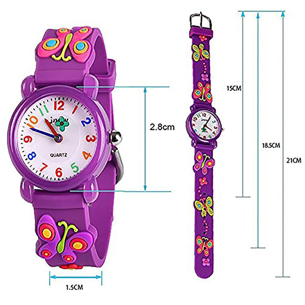 Toddler Kids Children Girls Boys Watch, 3D Cute Cartoon Silicone Band Wristwatch Time Teacher Gift for Girls Boys (Purple Butterfly)