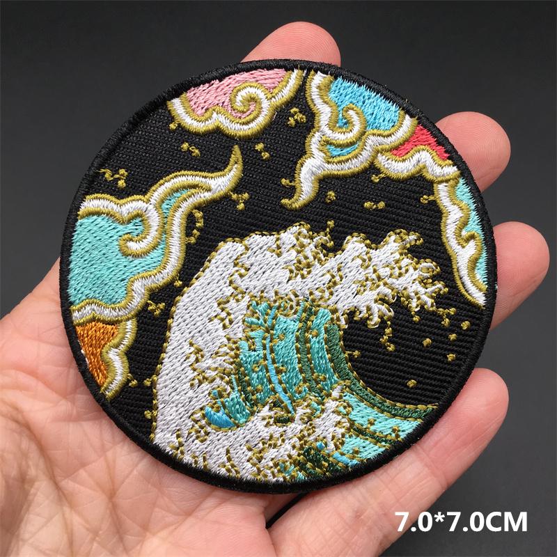 Embroidered Clothing Thermoadhesive Patches Iron-On Punk Landscape Embroidered Patches For Clothing Band Clorhing Stickers