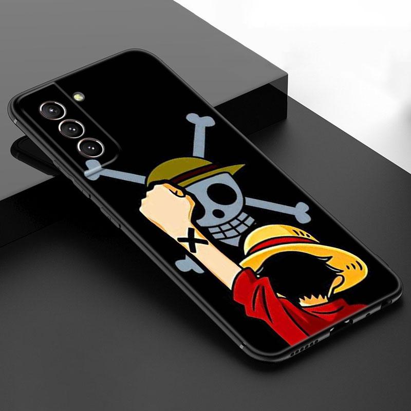 Anime One Piece Luffy Black Silicone Phone Case For Samsung Galaxy S23 S21 S20 FE S24 S22 Ultra S10E S10 S9 S8 Plus