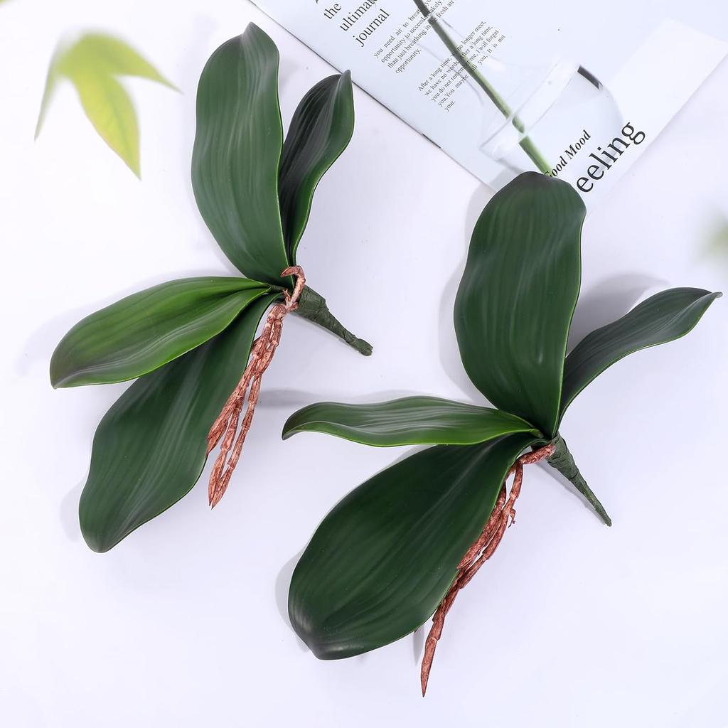 Faux Orchid Leaves, 2 Pack 8 Inch Artificial Phalaenopsis Stems Leaf Real Touch Orchids Leaf Artificial Cymbidium Flower Foliage Real Latex Touch