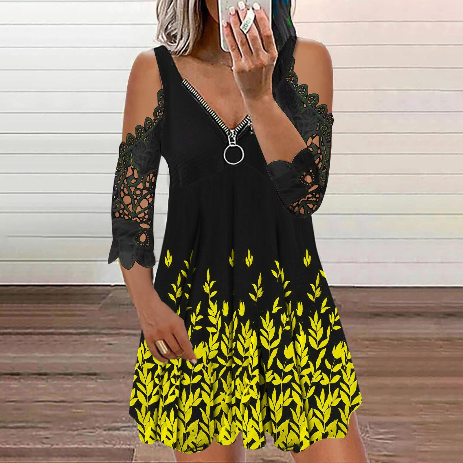 

Женское модное повседневное элегантное платье с открытыми плечами и принтом XXL жёлтый