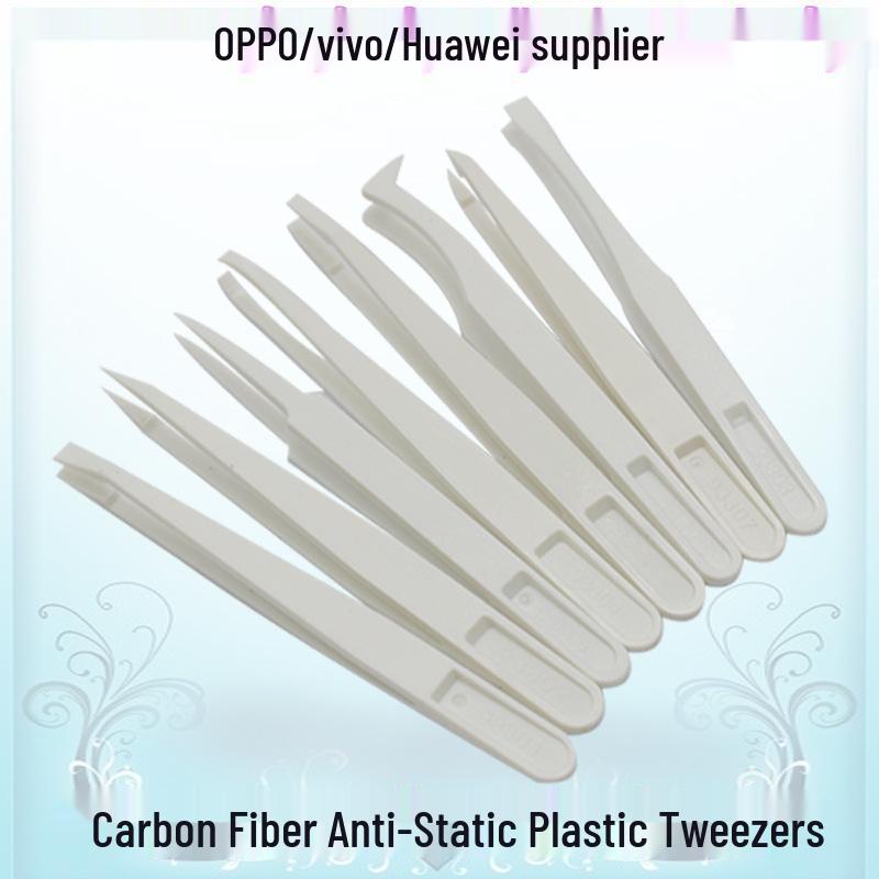 Plastic Anti-Static Tweezers Set: Pointed, Flat, Round, Black & White - Model 93303