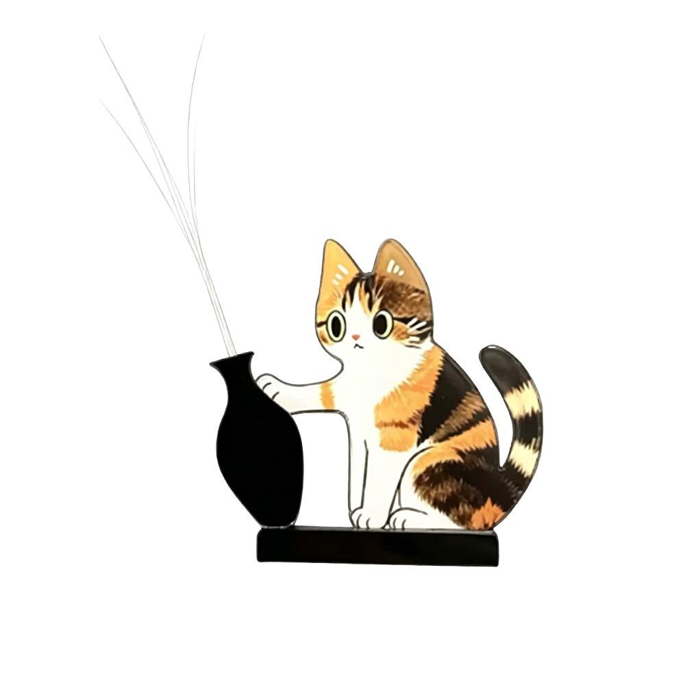 Akryl Kattsvansar Samling Prydnader Magnetisk Tecknad Katt Kylskåpsklistermärke Katt som Putta Vas Dekoration för Heminredning