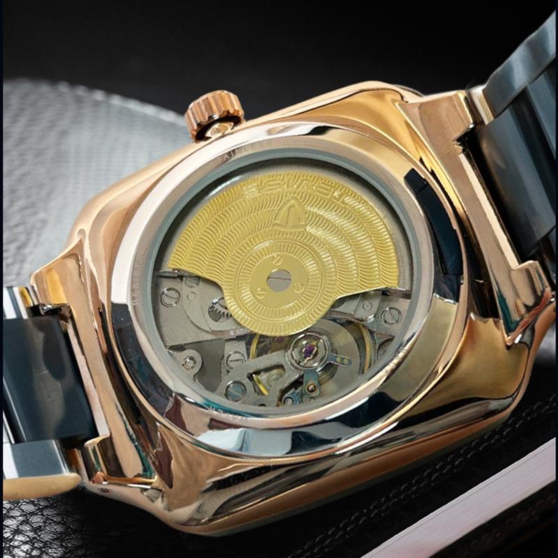 TEVISE Automatic Watches Men Mechanical Business Automatico Square Clock Stainless Steel Strap Business Sports Watch