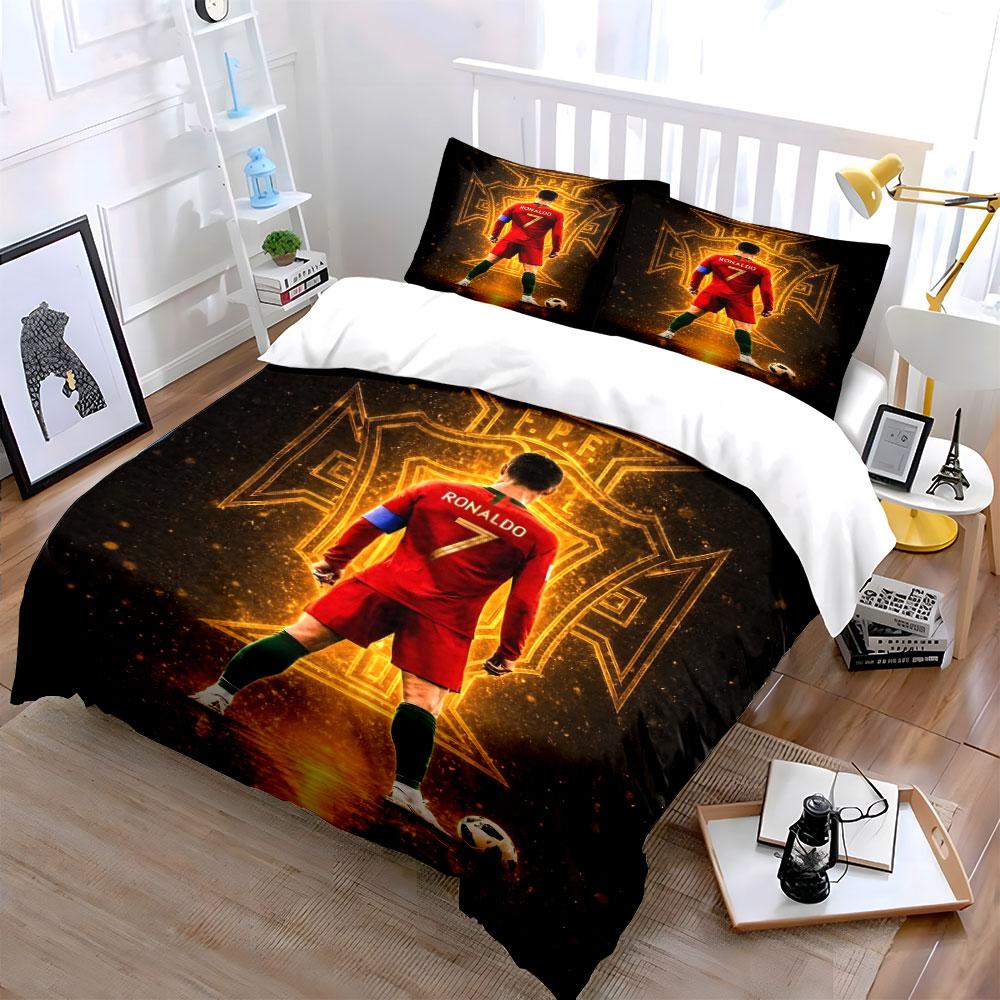 Player's Back with Golden Emblem Print Bedding Set 1 Duvet Cover 2 Pillowcases for Adult and Children Luxury Gift Full Size