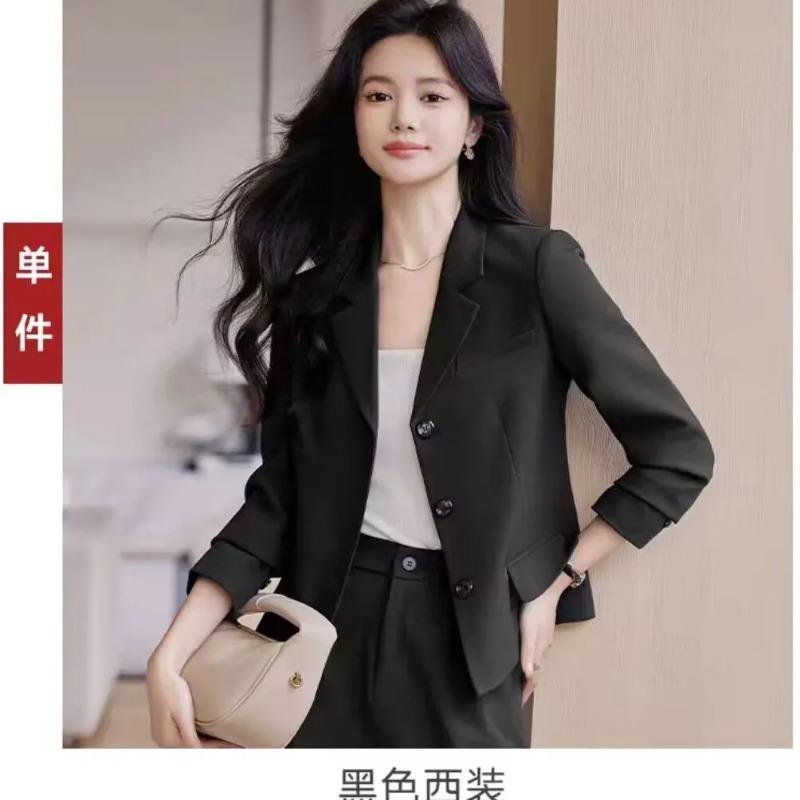 Women Short Blazer Three Button Notched Lapel Casual Business Suit Jacket S чёрный