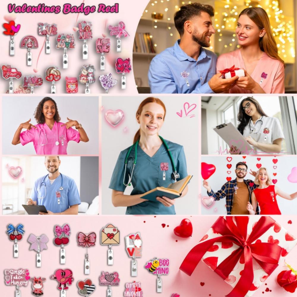 Swivel Badge Holder Lightweight Cute Badge Reel Retractable Id Badge Reel Acrylic For Valentine'S Day Gift Doctor Id Display