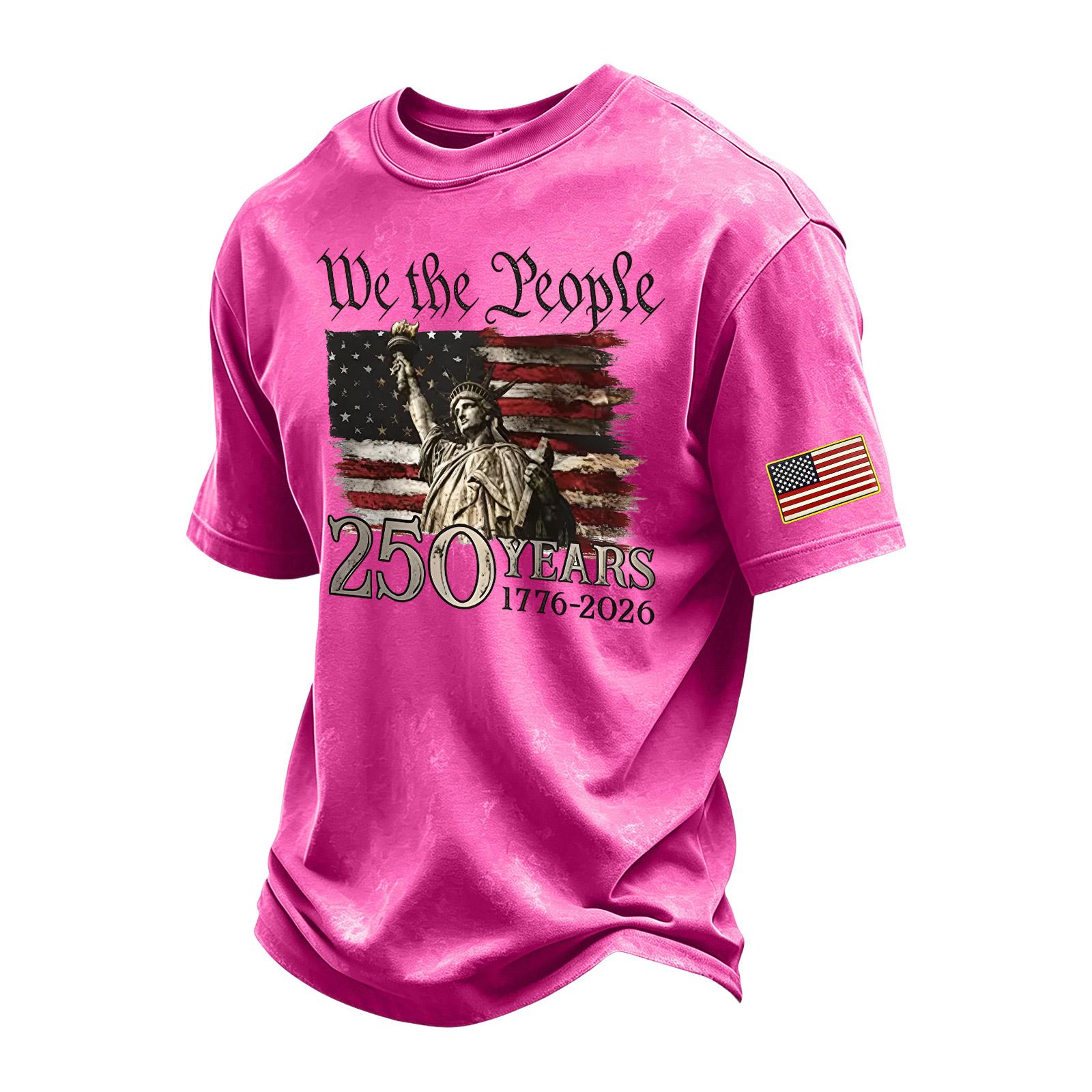 

Men s Vintage Washed Crew Neck Short Sleeve T Shirt Independence Day Graphic Print 250 Years Commemorative Design Casual Fit XXXL