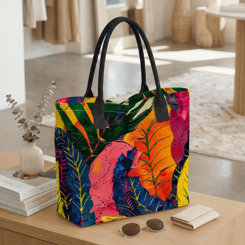 Vibrant Tropical Leaf Print Tote Bag Casual Daily Carry All Handbag for Shopping Travel Outdoor Use