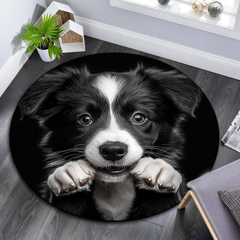 Adorable Puppy Round Area Rug,Carpet Rug for Living Room Bedroom Sofa Playroom Decor,Non-slip Floor Mat