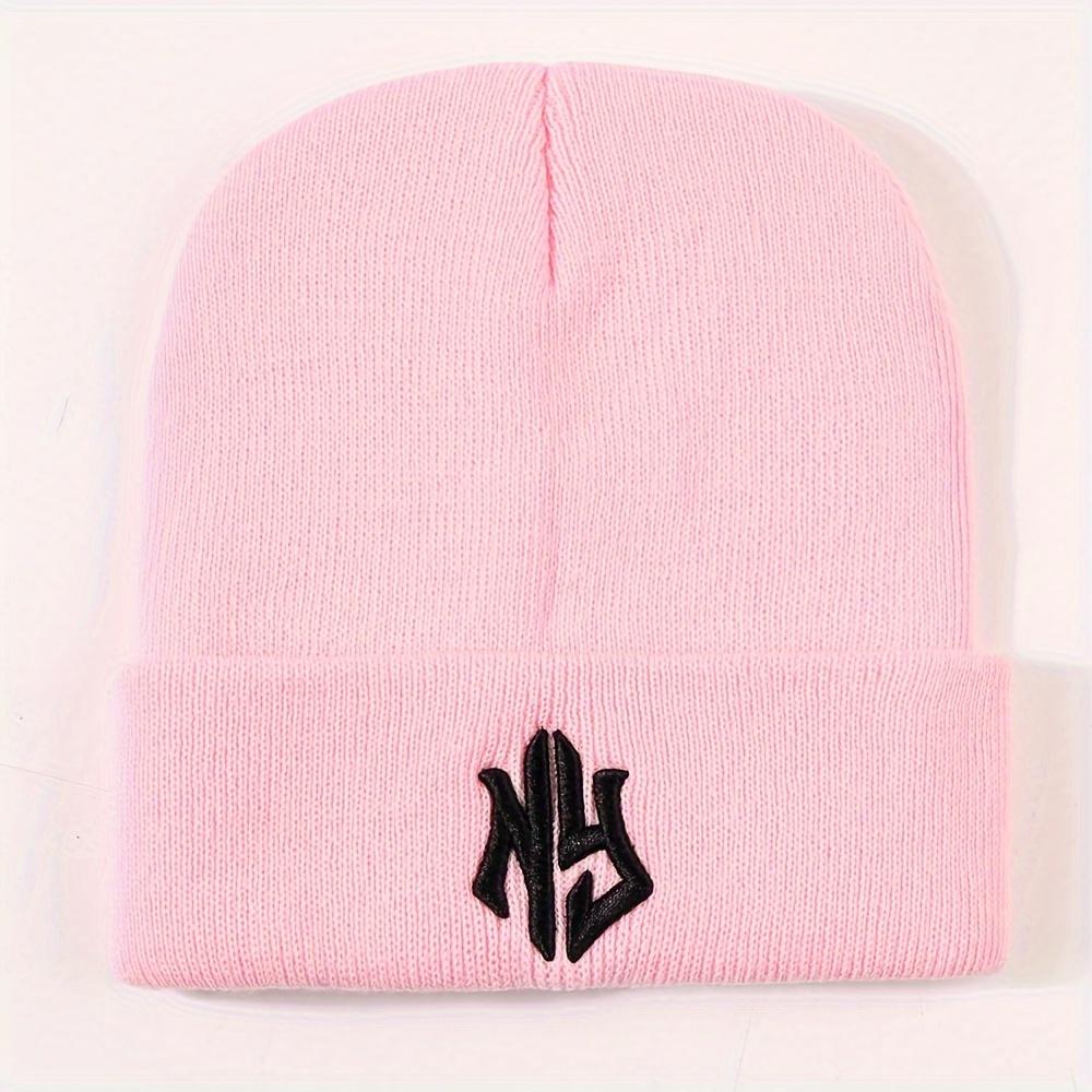 

Модная шапка для пары с вышитым буквенным узором, подходящая как мужчинам, так и женщинам, эластичная вязаная шапка розовый