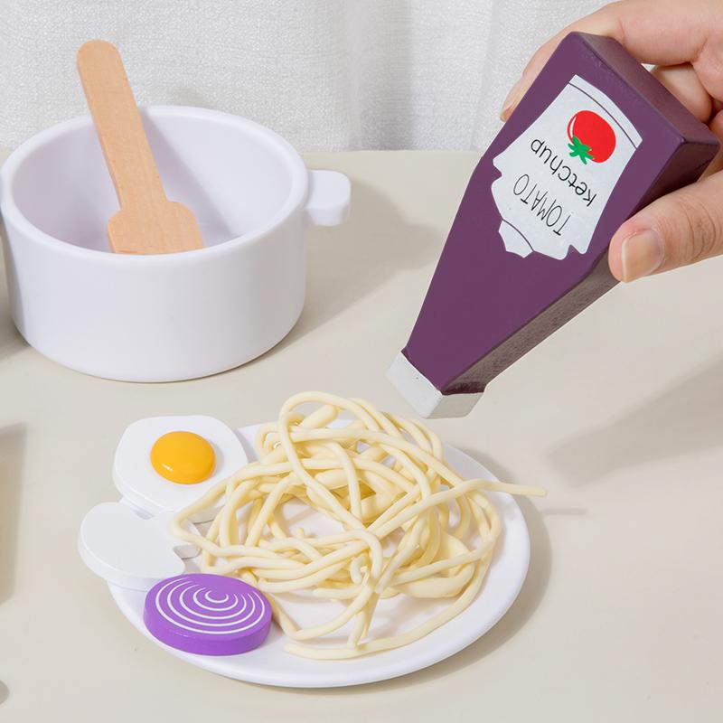 Wooden Simulation Food Spaghetti Cook Kitchen Pretend Play Makeup Barber Set Pasta Houseplay Roleplay Game for Kids Education