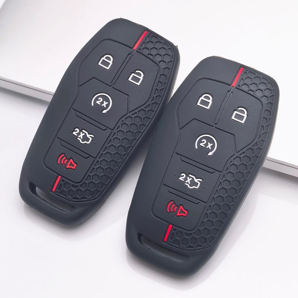 Silikonový kryt klíče pro Ford 5tlačítkový chytrý klíč, Pasuje na Ford F-150 Mustang Edge Explorer Expedition Fusion Taurus Lincoln MKZ, Nárazuvzdorný držák na klíčenku