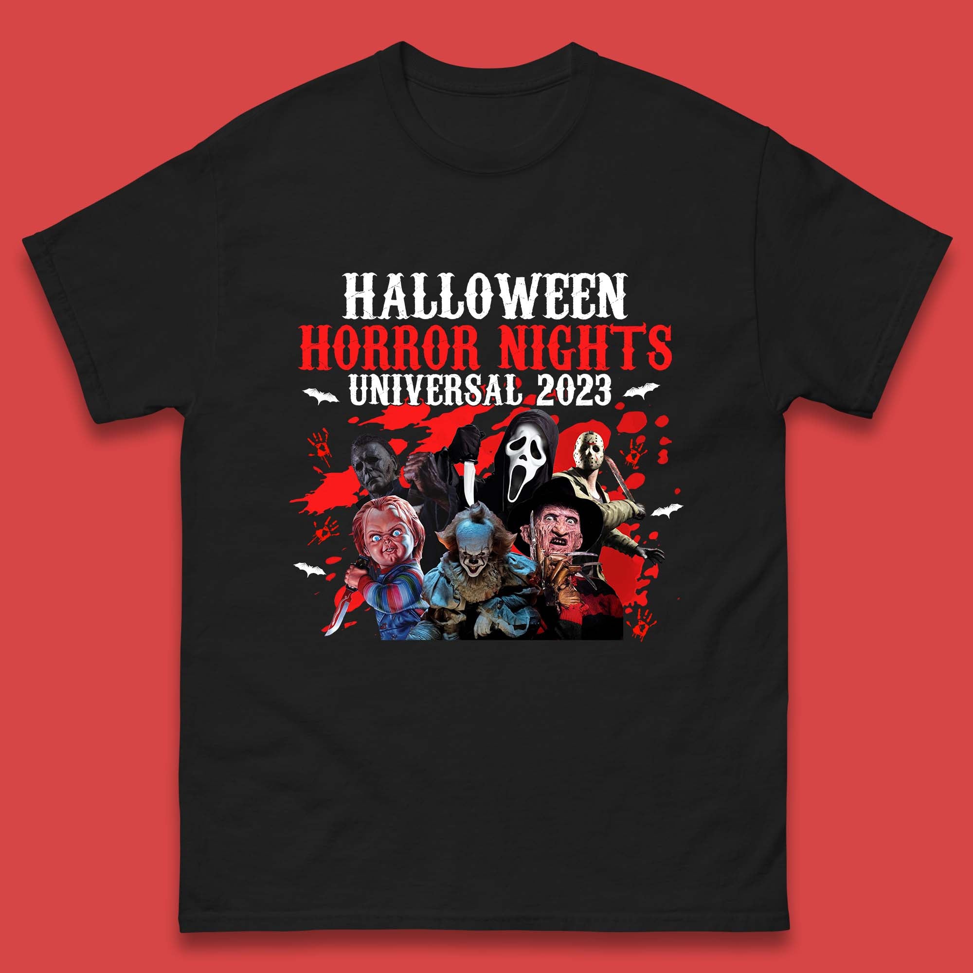 Halloween Horror Nights Universal 2023 Halloween Horror Movie Characters Friends Halloween Serial Killers Mens Tee Top S