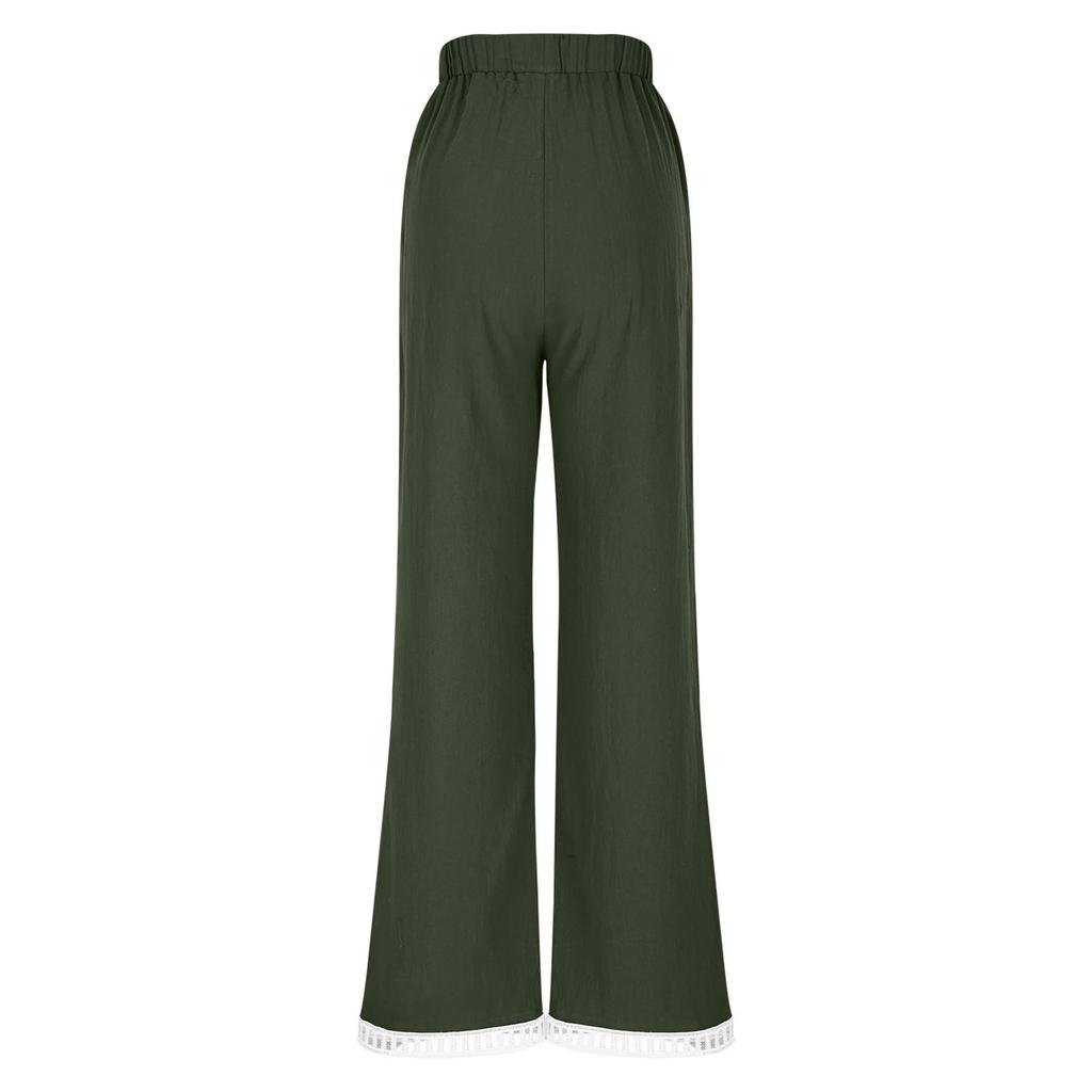 Women's Fashion Color Pocket Elastic Waist Versatile Cotton Lace Casual Sports Pants