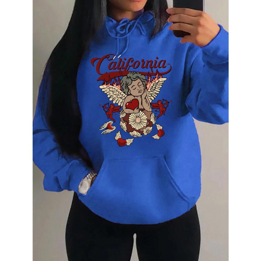 California Love Wing Angel Boy Printed Hoodies Women Harajuku Pocket Streetwear Fashion Oversized Hoody Fleece Autumn