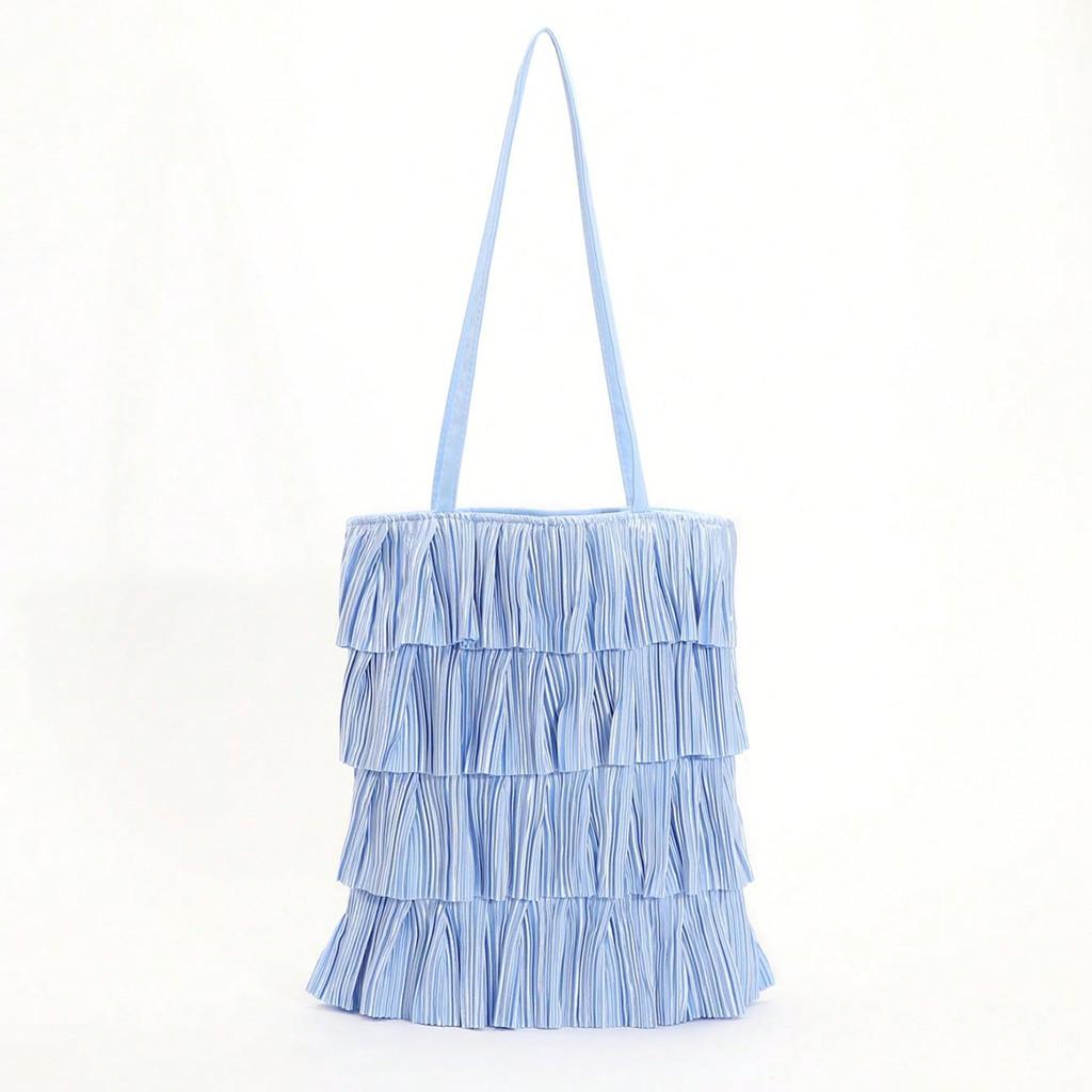 Polyester Wrinkled Tote Bag With Floral Embellishments For Daily Casual Wear