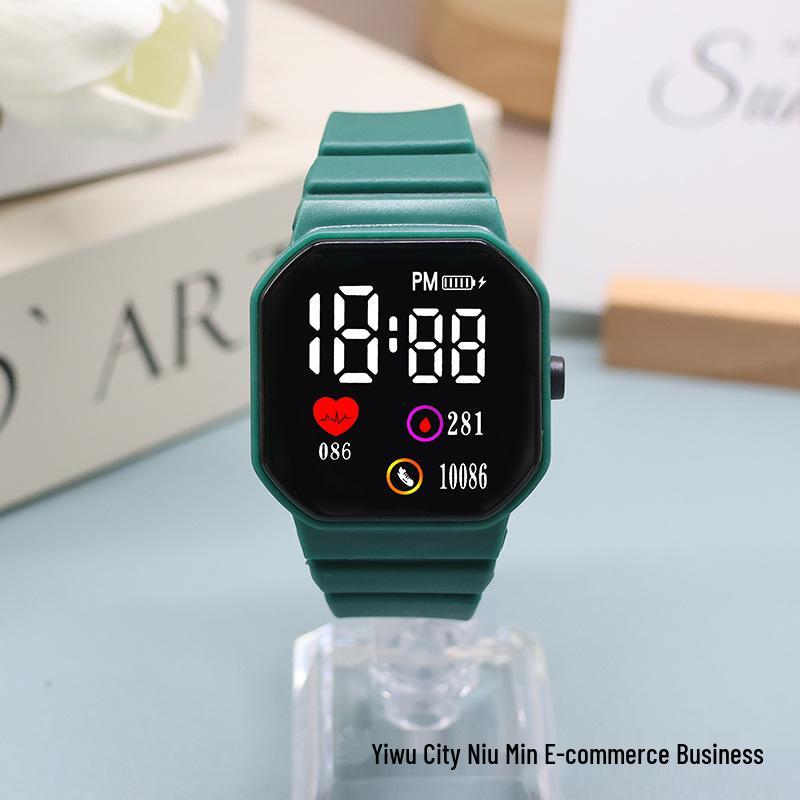 LED Sports Heart Square Watch for Junior High Boys & Girls - Korean Style