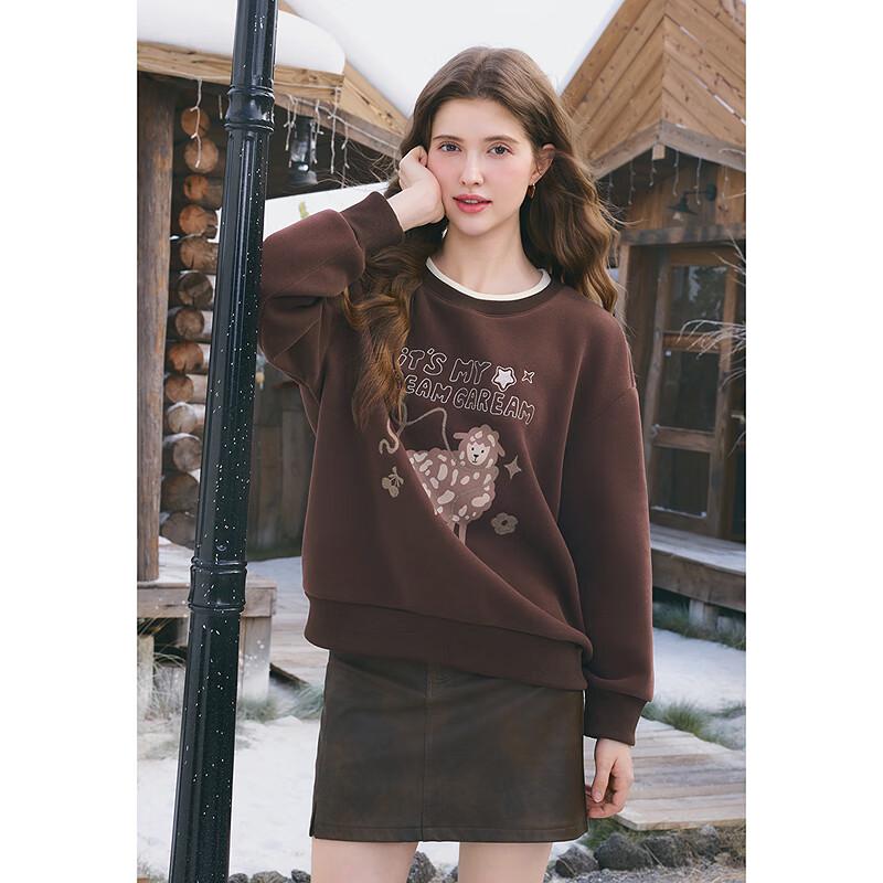 Betu Women's Cute Lamb Pattern Fleece-Lined Sweatshirt