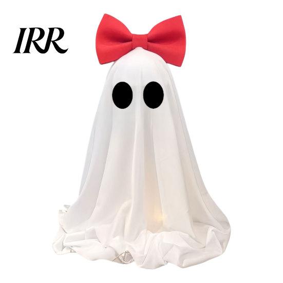 Cute Ghost Halloween Ornament LED Decoration, Pink Bow Tabletop Ornament, Soft Decoration Fabric Haunted House Decor with Warm Glow for Home Flexible