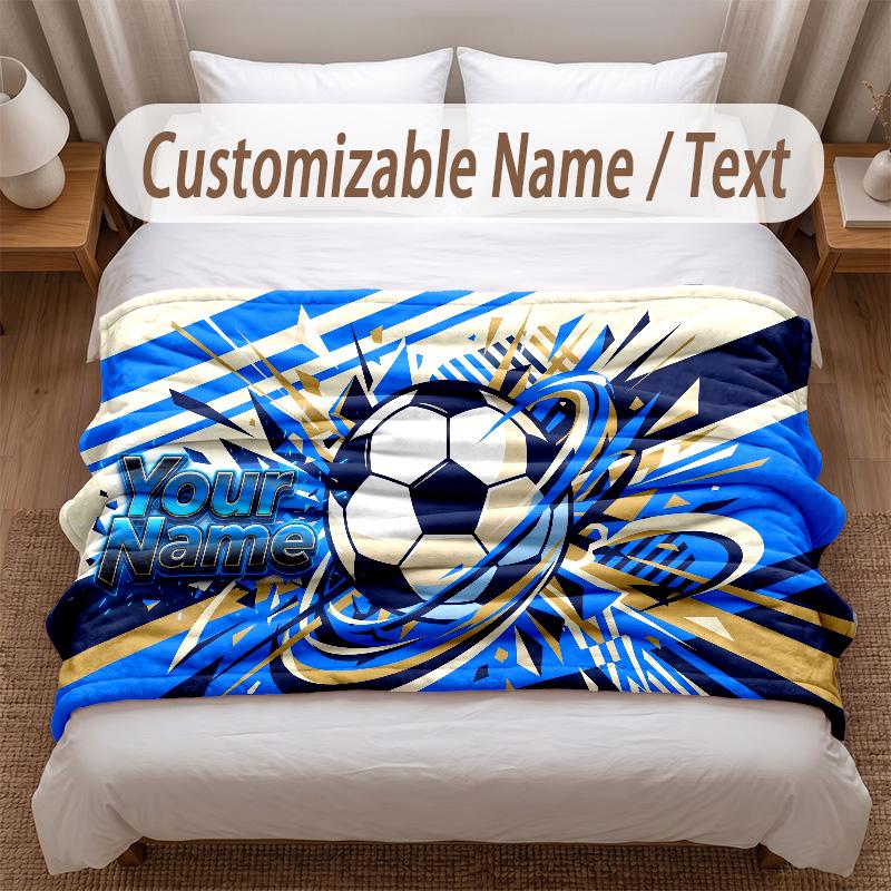 Soccer Theme Soft Blanket Personalized Custom Name Text Print Warm Blanket Home Sofa Bedroom Decor
