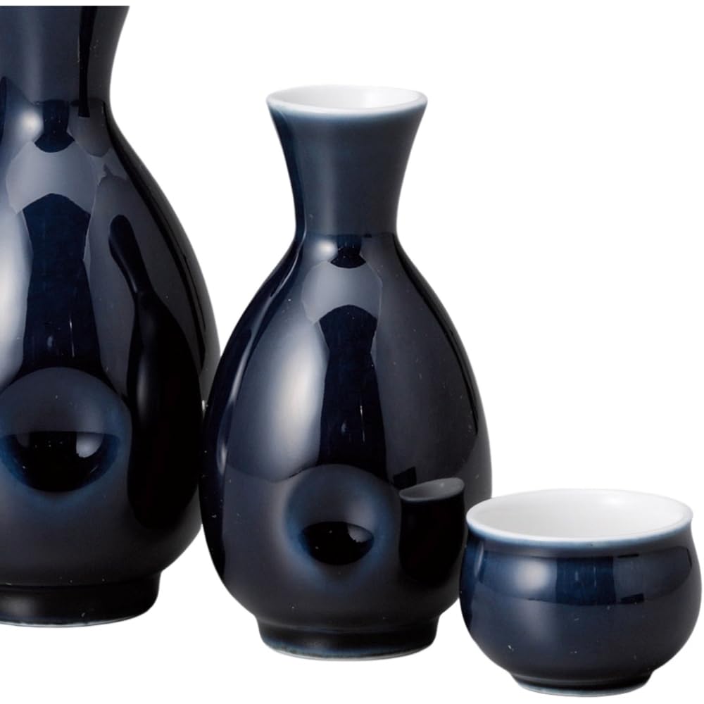 

Sake Sake Bottle and Chock x Navy Blue Double Pekoe Sake Bottle Sake Bottle and Sake Cup Set Mino Ware Ale-net Set, Set, 6.2cm 11.1cm H, 150cc,