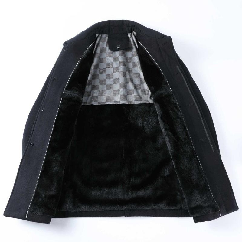 Winter Cashmere Coat Men's High-end Mid-length Woolen Coat Middle-aged Dad Lapel Wool Jacket Plus Velvet Thickening