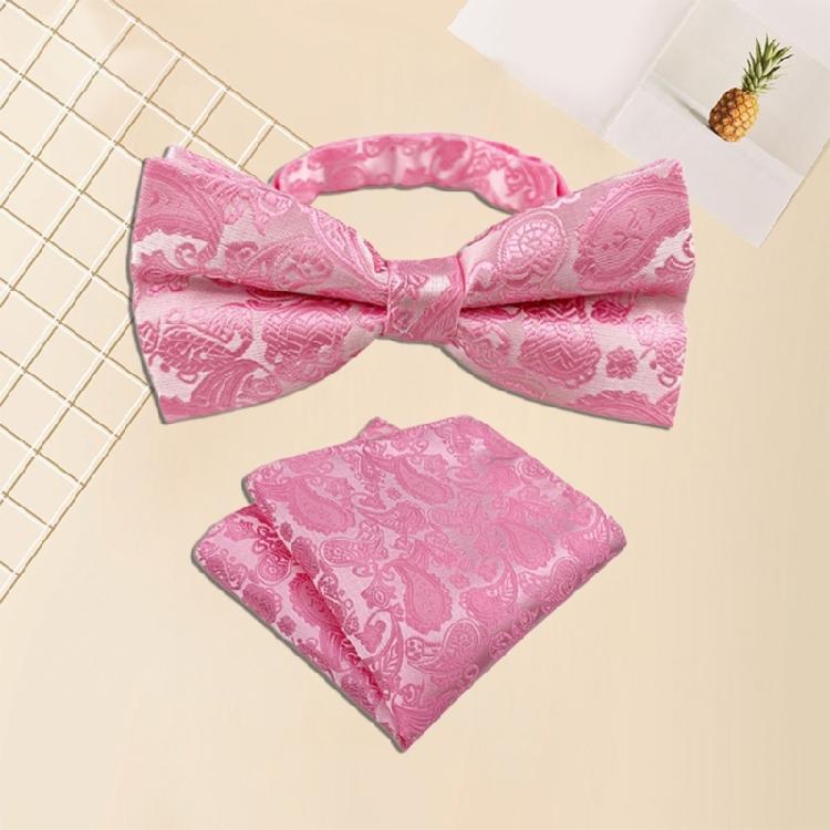 Floral Jacquard Adjustable Pre Tied Bows Tie and Pocket Square Set for Men Formal Wedding Party Prom Necktie Neckwear