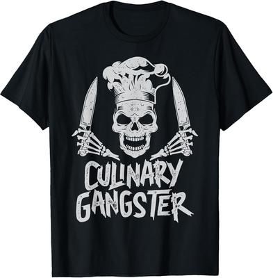 Chef Culinary Gangster Skull Cooking Knife Graphic Tee for Men & Women