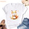Watercolor Fox Wish Dandelion Animal Printed T Shirt Girls Kawaii Clothes Summer Fashion Tshirt Unisex Harajuku Shirt