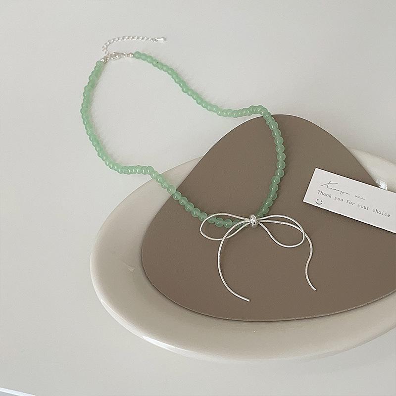 Unique Niche Bow Beaded Necklace Women'S Fresh And Elegant Fashion Personality Temperament Versatile Neck Chain Collarbone Chain