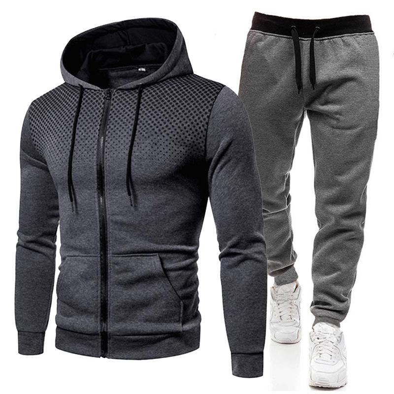 Vår och Höst Enfärgad Prickig Herr Träningsdräkter Herrkläder Herrset Hoodie Set Dragkedja Sweatshirt Casual Sport Man Svettdräkt Set Löpning