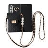 Applicable to Samsung Zfold7 mobile phone case zfold4 protective case, love rhombus folding screen card bag, pearl oblique span women